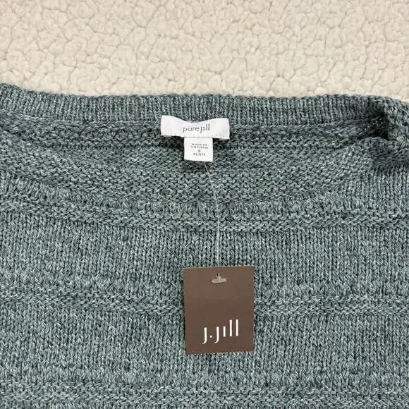 NWT J Jill Pure Jill Sweater Womens Small Petite Teal Green Striped Knit Cotton - Picture 2 of 7